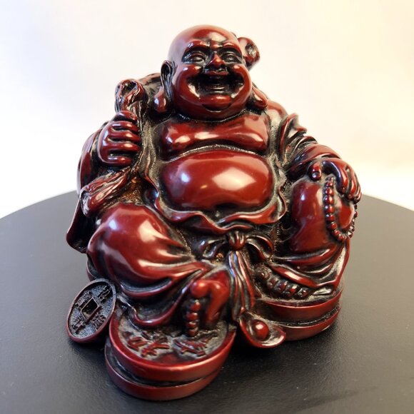 Buddha Statue Vintage Resin Figure Hotei Feng Shui Wealth & Happiness 3” high - Picture 1 of 7